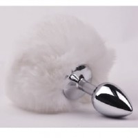 Small Size Metallic Anal Plug with Short White Color Tail